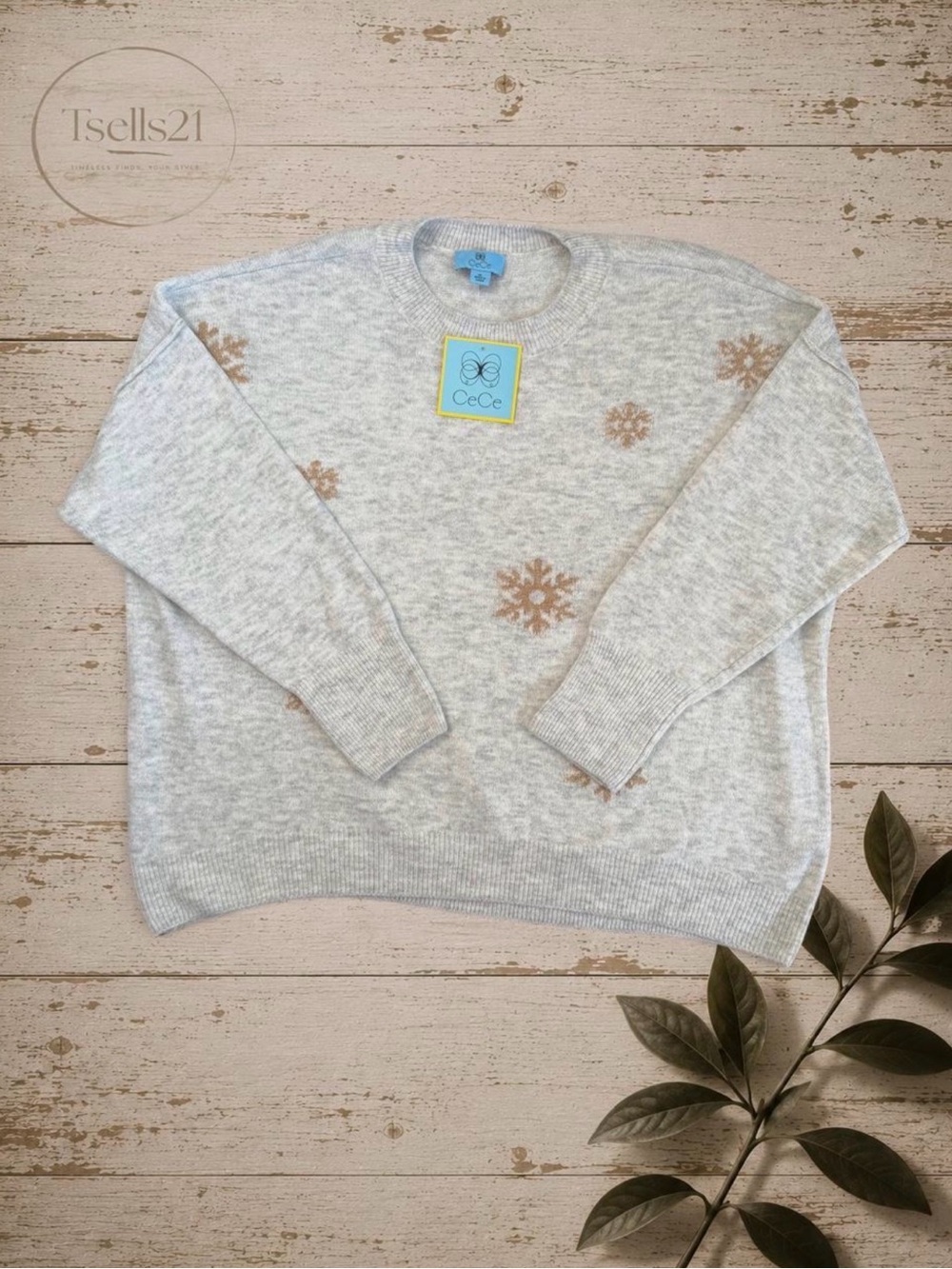 NWT CeCe Grey Snowflake Intarsia Sweater - Size XL